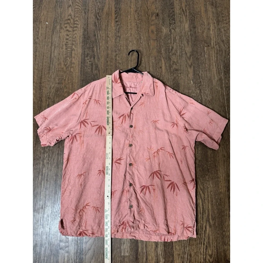 Tommy Bahama Mens XL 100% Silk Short Sleeve Button Up Shirt Salmon Palm
